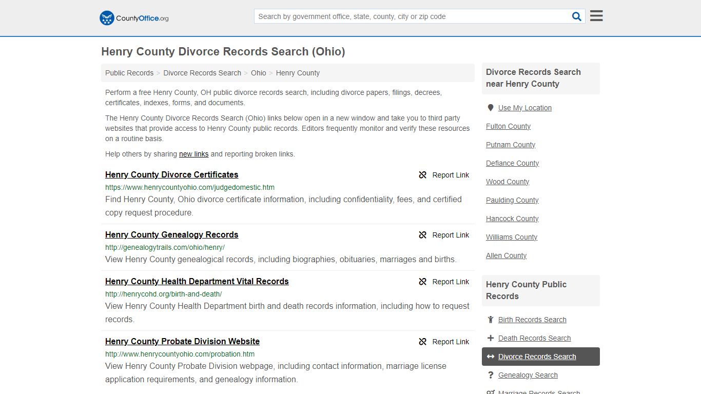 Henry County Divorce Records Search (Ohio) - County Office