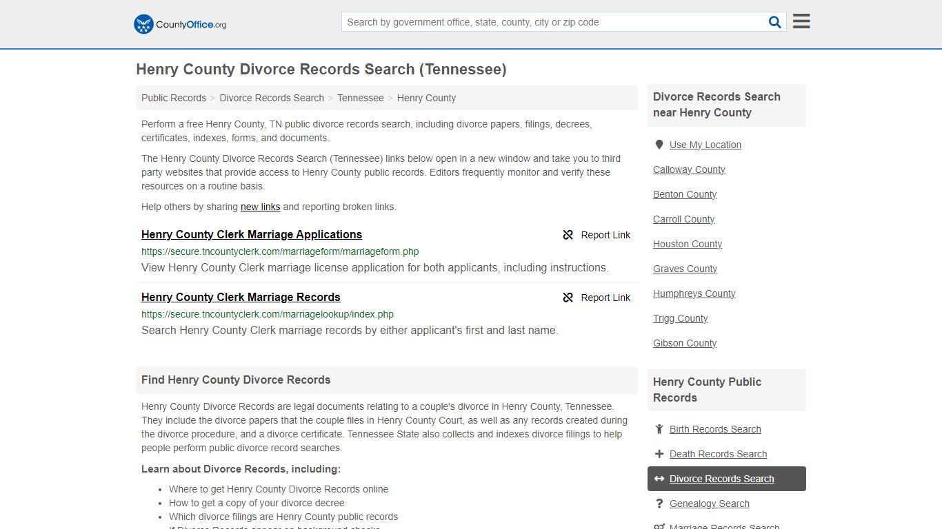 Henry County Divorce Records Search (Tennessee) - County Office