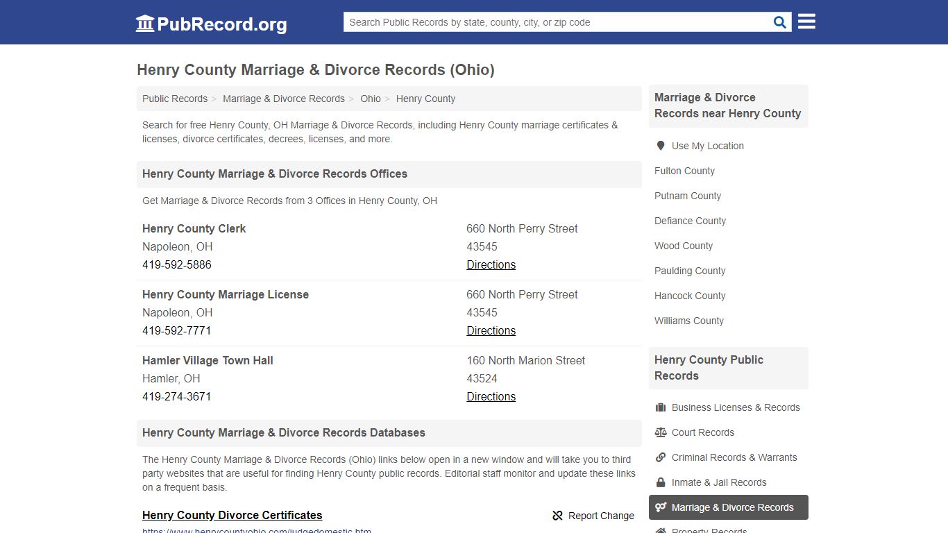 Henry County Marriage & Divorce Records (Ohio)